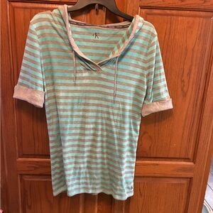 Calvin Klein Teal and Gray Striped Hoodie size M